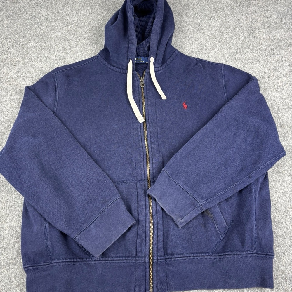 Polo Ralph Lauren Hoodie Mens XXL Navy Full‎ Zip Heavyweight Fleece Pony Logo